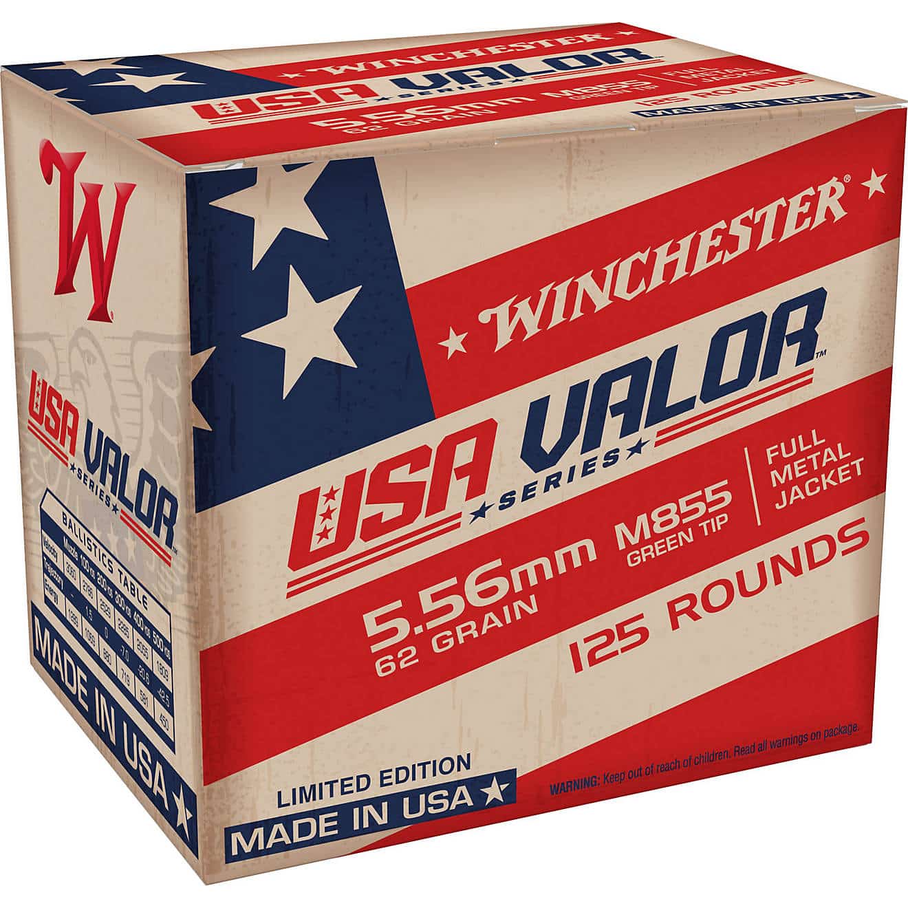 Winchester USA VALOR 5.56mm M855 62-Grain Centerfire Rifle Ammunition