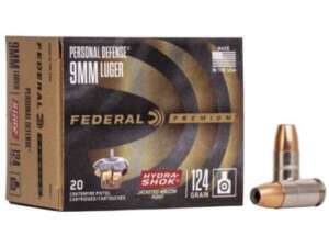 Federal Premium Personal Defense Hydra-Shok JHP 9mm Luger 124-Grain Handgun Ammunition