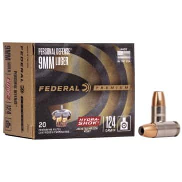 Federal Premium Personal Defense Hydra-Shok JHP 9mm Luger 124-Grain Handgun Ammunition