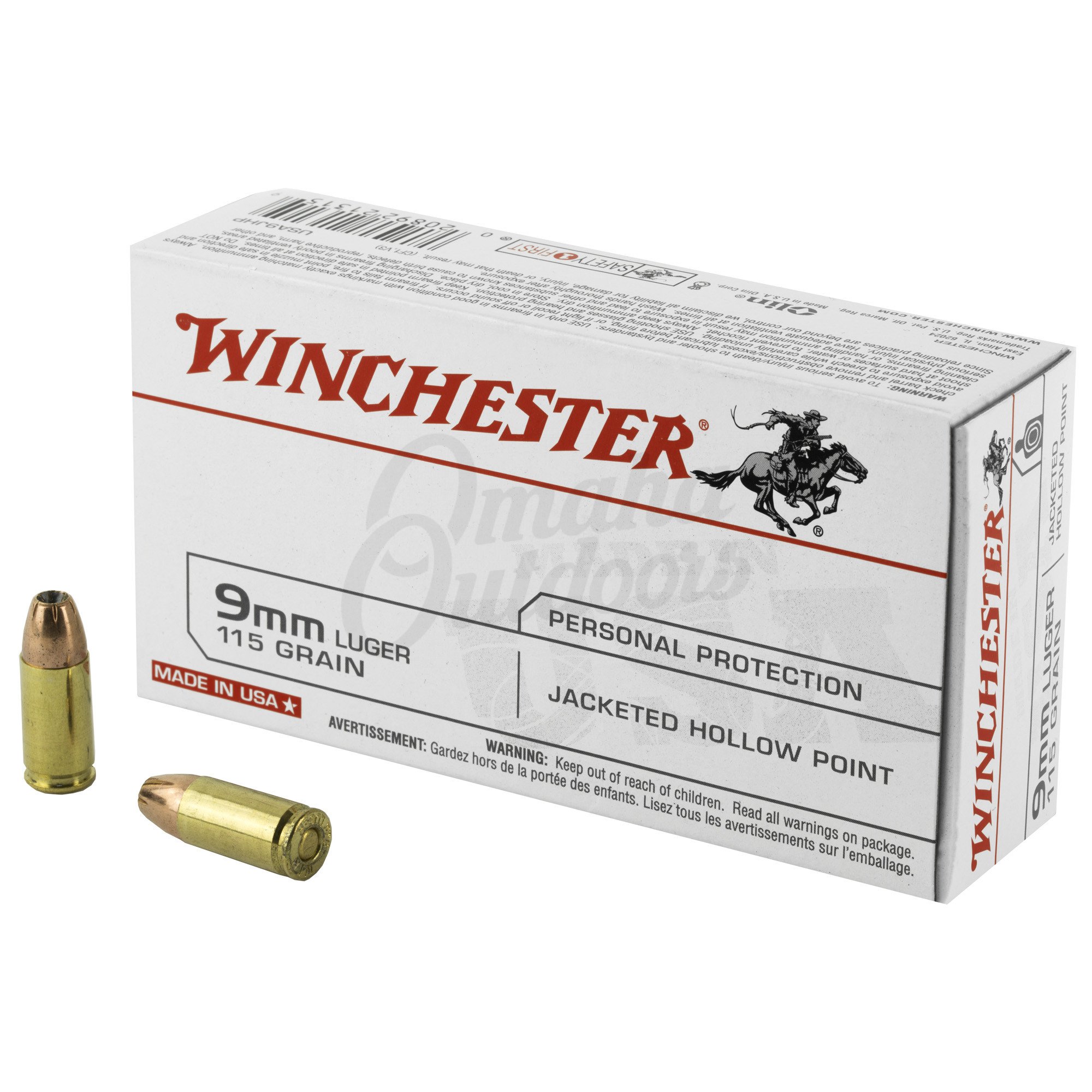 Winchester USA JHP 9 mm Luger 115-Grain Handgun Ammunition